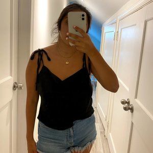 BLACK Cowl Neck Self Tie Tank Top